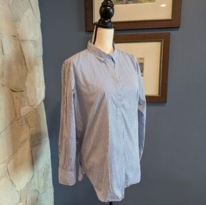 AYR Poplin Popover Blouse In Blue & White Oxford Stripe